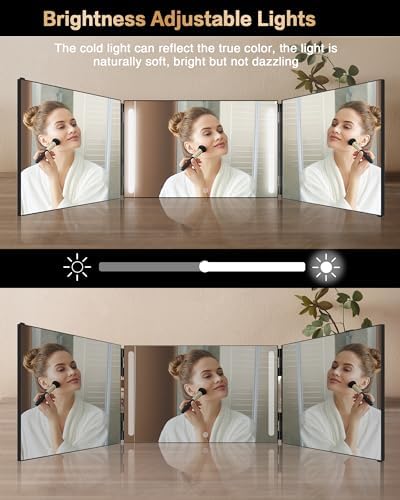JUSRON 360 Viewing Angle Self Hair Cutting Mirror, Clear Anti-Fog HD Glass, USB Rechargeable, Easy to Use, Height Adjustable, Portable, Good Choice for Gifts