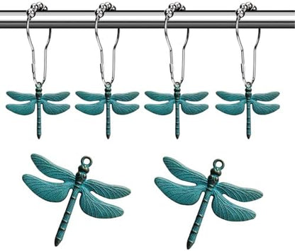 Antique Green Dragonfly Decorative Shower Curtain Hooks Shower Rings