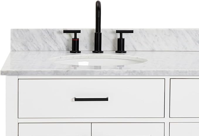 ARIEL Hepburn 72-inch Bathroom Vanity with Sink,Solid Wood, 0.75-inch Italian Carrara Marble Countertop & Backsplash, Double Oval Porcelain Sink, 4 Soft Closing Doors, 6 Dovetail Drawers, White