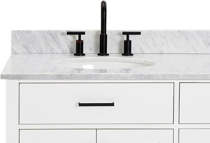 ARIEL Hepburn 72-inch Bathroom Vanity with Sink,Solid Wood, 0.75-inch Italian Carrara Marble Countertop & Backsplash, Double Oval Porcelain Sink, 4 Soft Closing Doors, 6 Dovetail Drawers, White