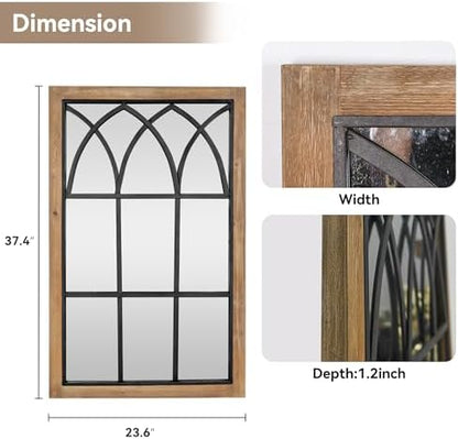 Rustic Window Mirror for Wall Decor, Wooden Frame Decorative Wall Mirror