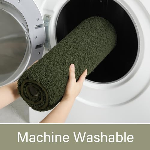 LOCHAS Bathroom Rugs 24x17 Inch, Microfiber Bath Rug Non Slip, Olive Green