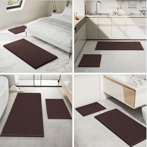 RUN HELIX Bathroom Rugs Set Non Slip 2 Piece Bath Rugs Extra Soft Chenille Bathroom Mats Bath Mat Set,Absorbent Shaggy Rugs Perfect Plush Mats Small Rug