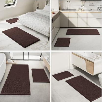 RUN HELIX Bathroom Rugs Set Non Slip 2 Piece Bath Rugs Extra Soft Chenille Bathroom Mats Bath Mat Set,Absorbent Shaggy Rugs Perfect Plush Mats Small Rug