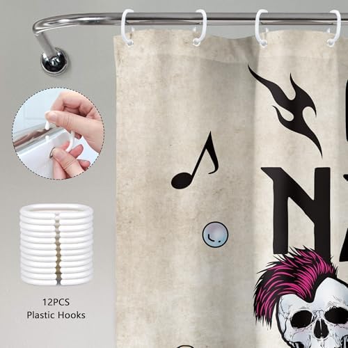 Halloween Skull Skeleton Cool Rock Roll Bathroom Shower Curtain Set