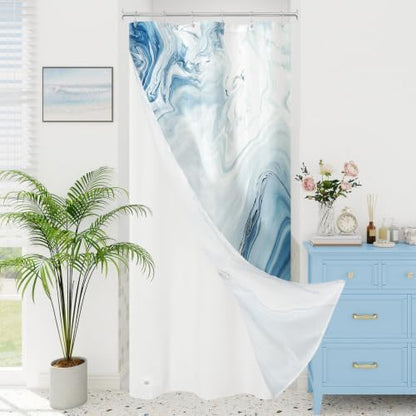 3 in 1 Blue Marble Shower Curtain Set with PEVA Liner & 12 Hooks, 36 x 72