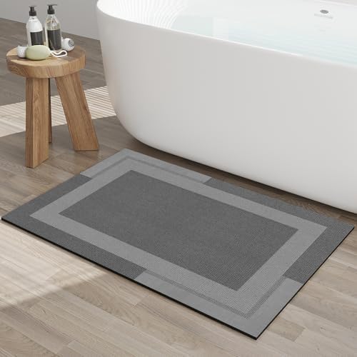 YDKGL Non Slip Bath Mat Thin Bathroom Rugs Fit Under Door Dark Grey 20"x32"