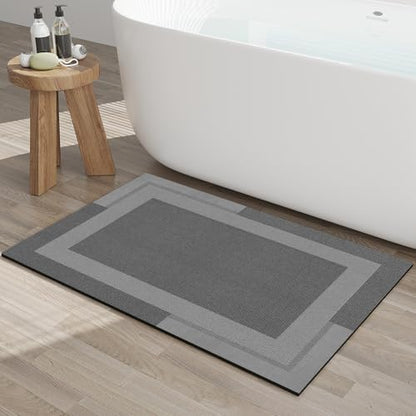 YDKGL Non Slip Bath Mat Thin Bathroom Rugs Fit Under Door Dark Grey 24"x35"
