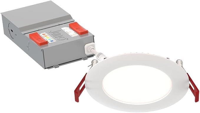 Juno LED Recessed Lights 4 Inch Round Baffle Wafer Downlight, 5-in-1 Switchable White Color Temperature, Adjustable Brightness, 120 Volts, 4-Inch Flat Trim, Matte White | (Pack of 12)