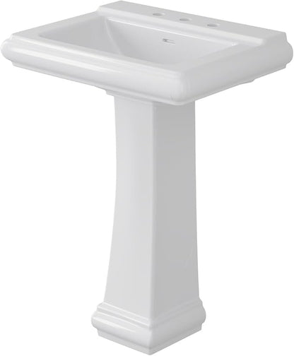 Pedestal Sink Square Ceramic Basin with 8 inch 3-Hole Installation, Spacious Bathroom Sink for Home Vanity Projects, Elegant Pedestal Style for Bathroom Remodels