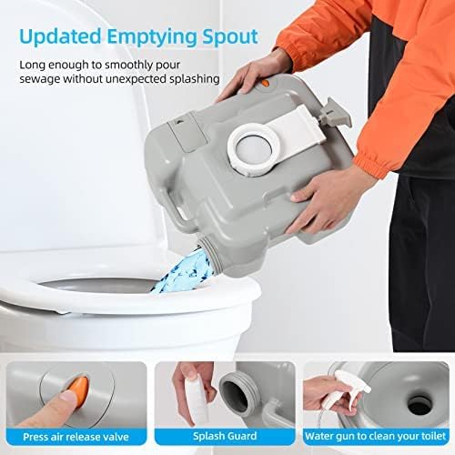 YITAHOME Portable Toilet for Adults, 5.3 Gallon Camping Porta Potty with Carry Bag, Hand Sprayer, Level Indicator, Handle Pump and Leak-Proof, Indoor Outdoor Toilet for RV Travel, Boat, Hiking, Trips