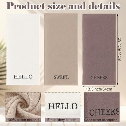 FuWeave 3 Pcs Hand Towels Bathroom Set,Brown,Hello Sweet Cheeks