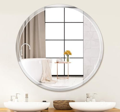 Round Frameless Wall Mirror, 36 Inch, HD Float Glass, Beveled Edge