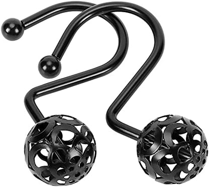 Gracelife 12Pcs Hollow Ball Shower Curtain Hooks Luxury Quality Rustproof Stainless Steel Shower Curtain Rings Hooks for Bathroom Rod (Black), one size