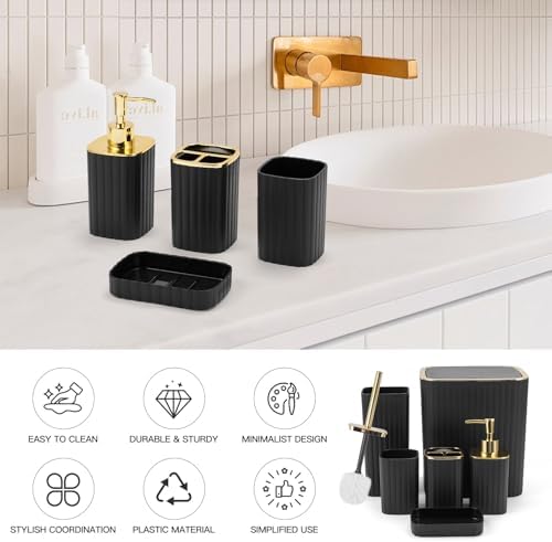 19PCS Bathroom Accessories Set, Black and Gold Bathroom Set for Modern Home