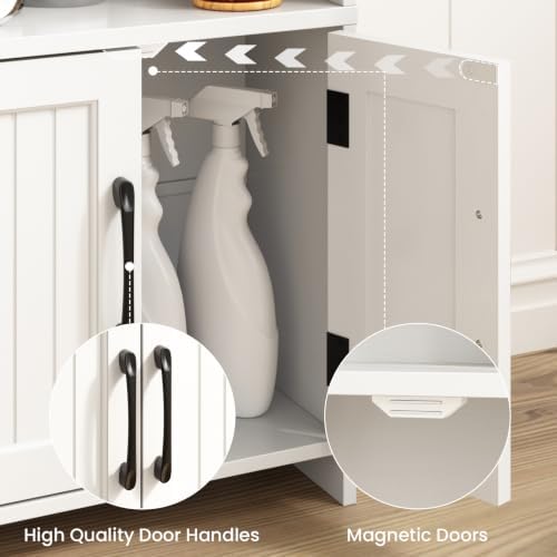 Small Bathroom Storage Cabinet with 2 Doors & Shelf, Line White