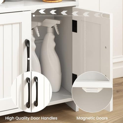 Small Bathroom Storage Cabinet with 2 Doors & Shelf, Line White