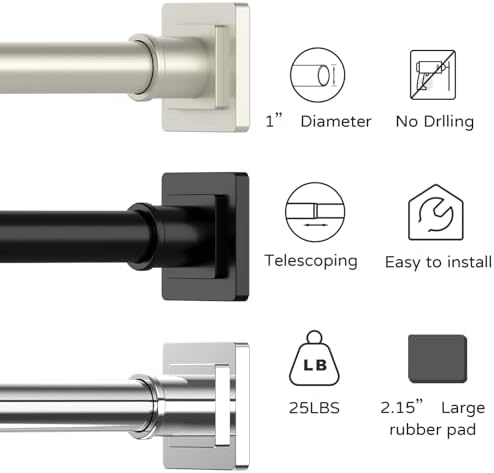 UIOSANRT Brushed Nickel Shower Curtain Rod 31-92 Inches Non-Slip Shower Rod Tension Mounted No Drill Tension Shower Curtain Rods Spring Tension Rod for Windows Bathroom