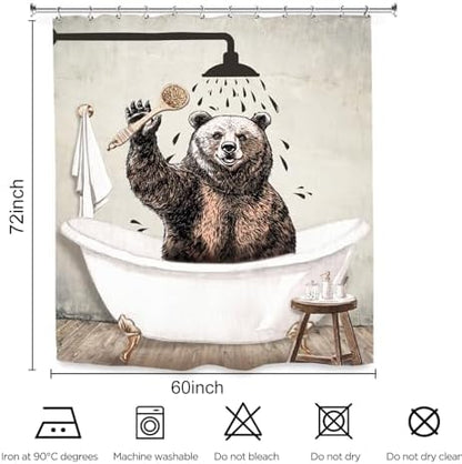 Funny Bear Shower Curtain 60Wx72L Inch Farmhouse Rustic Vintage Wild Cute Animal Kids Antique Bathroom Set Accessories Decor with 12 Pack Hooks