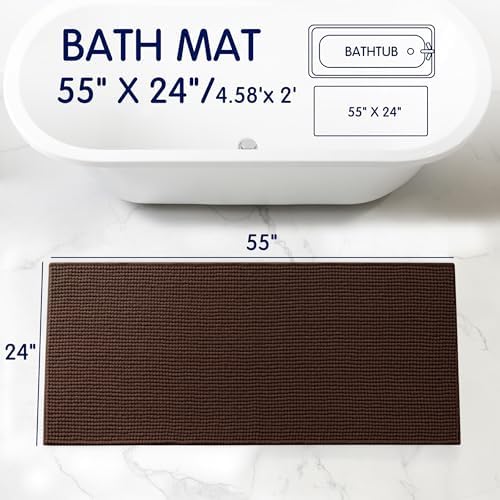 SUBRTEX Bathroom Rugs, 24" x 55" Chenille Bath Rug Soft Short Plush Bath Mat Soft Shower Mat Water Absorbent Shower Mat Quick Dry Machine Washable, Chocolate