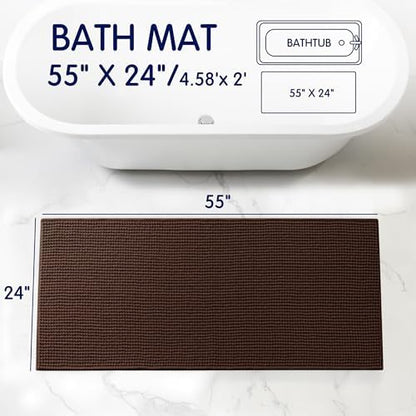SUBRTEX Bathroom Rugs, 24" x 55" Chenille Bath Rug Soft Short Plush Bath Mat Soft Shower Mat Water Absorbent Shower Mat Quick Dry Machine Washable, Chocolate