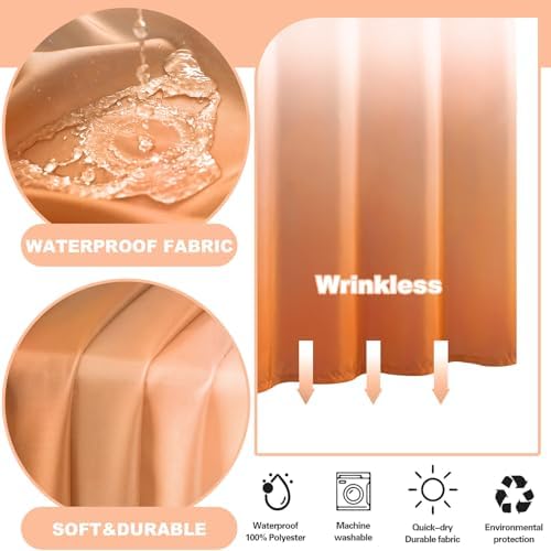 No Hook Shower Curtain and Liner Set for Bathroom, Ombre Orange, 71" x 74"