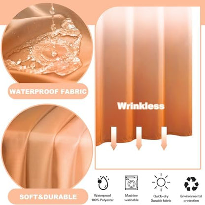 No Hook Shower Curtain and Liner Set for Bathroom, Ombre Orange, 71" x 74"
