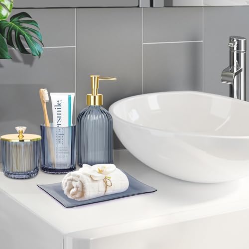 Haturi Glass Bathroom Accessories Set, Blue Bathroom Set, 4 Pcs