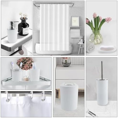 White Bathroom Accessories Set, 10Pcs Bathroom Accessory Sets Complete with Trash Can, Shower Curtain, Vanity Tray, Soap Dispenser, Soap Dish, Toothbrush Holder&Cup, Toilet Brush&Holder, Qtip Holder