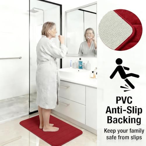 Memory Foam Bath Mat Set 3 Piece，Super Soft Absorbent Bathroom Rug Non Slip, Quick Dry,Machine Wash, Perfect Plush Bathroom Rugs,Home Decor Accessories,Burgundy