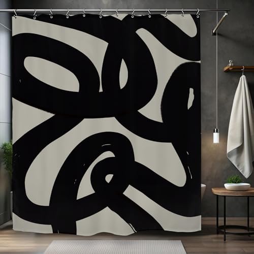 Abstract Black Minimalist Modern Neutral Line Geometric Shower Curtain