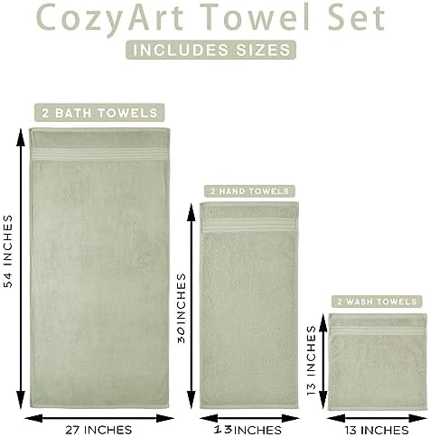 COZYART Luxury Bath Towel Set 3 PCS, Sage Green 100% Turkish Cotton 650 GSM