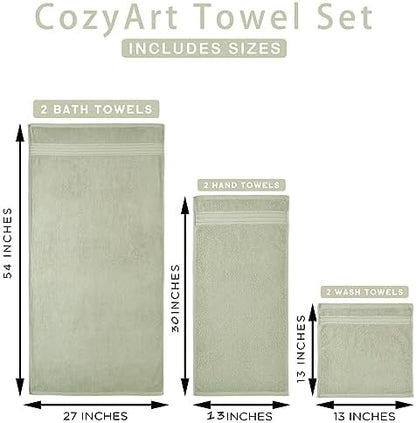 COZYART Luxury Bath Towel Set 3 PCS, Sage Green 100% Turkish Cotton 650 GSM