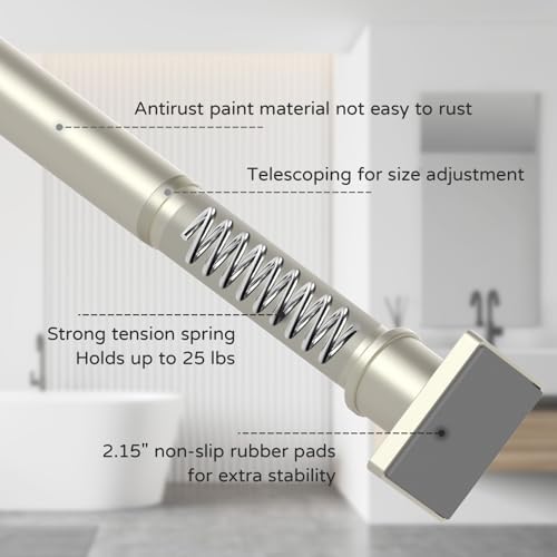 UIOSANRT Brushed Nickel Shower Curtain Rod 31-92 Inches Non-Slip Shower Rod Tension Mounted No Drill Tension Shower Curtain Rods Spring Tension Rod for Windows Bathroom