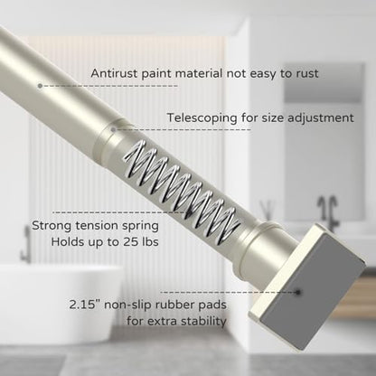 UIOSANRT Brushed Nickel Shower Curtain Rod 31-92 Inches Non-Slip Shower Rod Tension Mounted No Drill Tension Shower Curtain Rods Spring Tension Rod for Windows Bathroom
