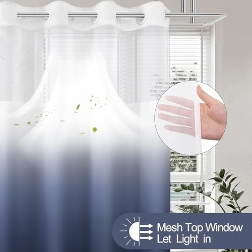 No Hook Shower Curtain and Liner Set for Bathroom, Ombre Blue, 71" x 84"
