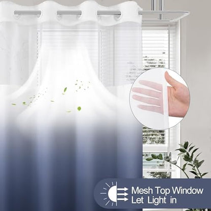 No Hook Shower Curtain and Liner Set for Bathroom, Ombre Blue, 71" x 74"