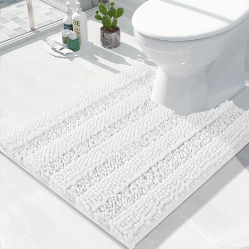 Yimobra Toilet Rugs U Shaped Washable 24 x 20, Non Slip and Super Absorbent Toilet Mat, Quick Dry, Ultra Luxury Microfiber Chenille Plush Fluffy Contour Bath Rugs for Toilet Base, White