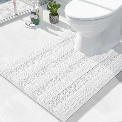 Yimobra Toilet Rugs U Shaped Washable 24 x 20, Non Slip and Super Absorbent Toilet Mat, Quick Dry, Ultra Luxury Microfiber Chenille Plush Fluffy Contour Bath Rugs for Toilet Base, White