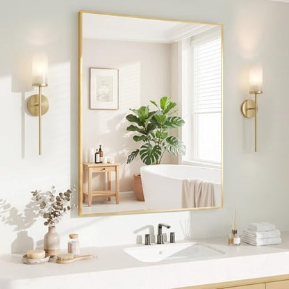 Koonmi Gold Mirrors for Wall, 30x36 Inch Bathroom Mirror, Rectangular Wall Mirror for Living Room Bedroom Bathroom, Hangs Horizontally or Vertically