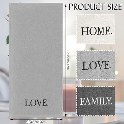 FuWeave 3 Pcs Gray Decorative Hand Towels for Bathroom,Home Love Family