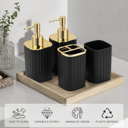 4-Piece Bathroom Accessories Set, Black and Gold Bathroom Set