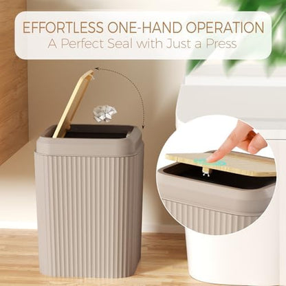 Bathroom Accessories Set - Beige Bathroom Set with Shower Curtain and Rugs, Trash Can, Toilet Brush with Holder, Soap Dispenser, Toothbrush and Toothpaste Holder, Cup, Soap Dish, Qtip Holders, Hooks