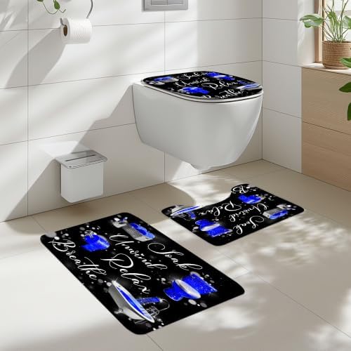 Blue Fashion Funny Quotes Modern 4Pcs Bathroom Shower Curtain Set with Rugs