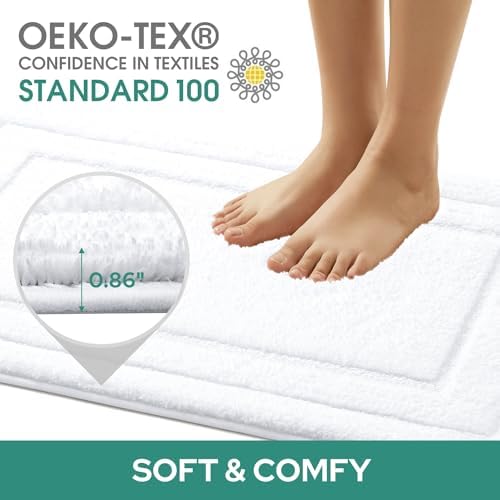 HOMEIDEAS Bathroom Rugs Sets 2 Piece, Super Soft and Absorbent Non Slip Microfiber U-Shaped Toilet Bath Mat Set (20"x32"+U20 x24, White)