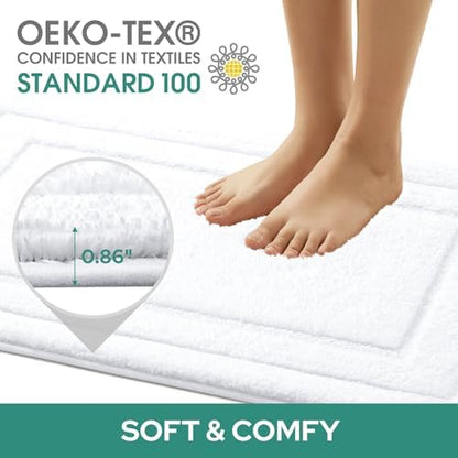 HOMEIDEAS Bathroom Rugs Sets 2 Piece, Super Soft and Absorbent Non Slip Microfiber U-Shaped Toilet Bath Mat Set (20"x32"+U20 x24, White)