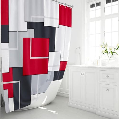 BTTN 72 x 78 Long Modern Geometric Waterproof Fabric Shower Curtain, Red