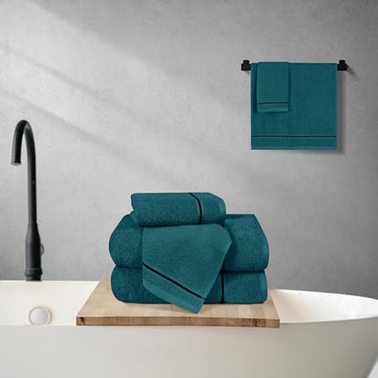 MyOwn Ultra Soft 6 Pack Cotton Towel Set, Contains 2 Bath Towels 28x55 inch, 2 Hand Towels 16x24 inch & 2 Wash Coths 12x12 inch, Ideal Everyday use, Compact & Lightweight - Teal