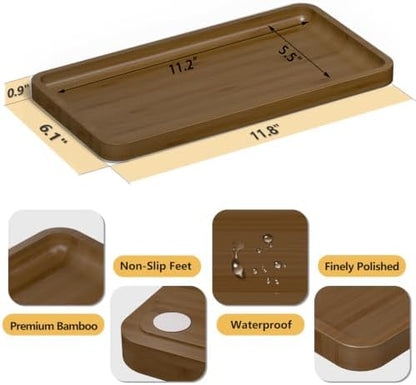Weenson Bathroom Vanity Tray for Soap Dispenser, Perfume, Makeup, Dresser Jewelry, Decor, Candle, Bamboo Kitchen Tray for Counter Coffee Spice Salt Brown Toilet Tank Tray11.81”L x 6.1”W x 0.79”H