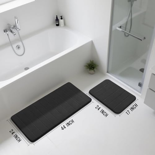 Yimobra Large Memory Foam Bathroom Mat Set, 44 x 24 & 24 x 17 in, Black